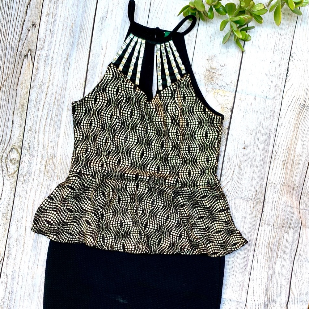 Peplum metallic dress with rhinestones